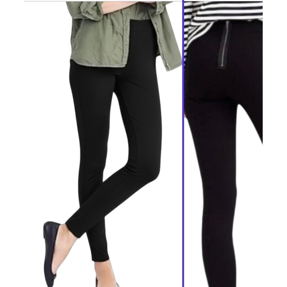 J.Crew Womens S Any Day Ponte Knit Pants Back Zip Leggings BB458 Black Seamed